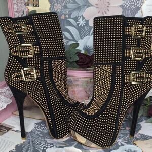 Black gold studded platform heels